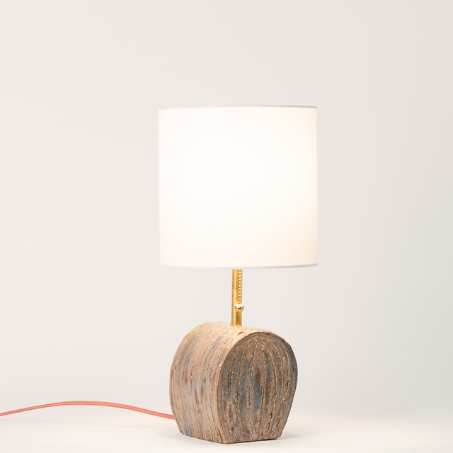 Organica Cactus ceramic table lamp, lit in low light, J Schatz