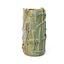 Tall sea-green glazed white stoneware vessel strapped with applied clay strips in a loose lattice, by Peter Souza Jr., J Schatz