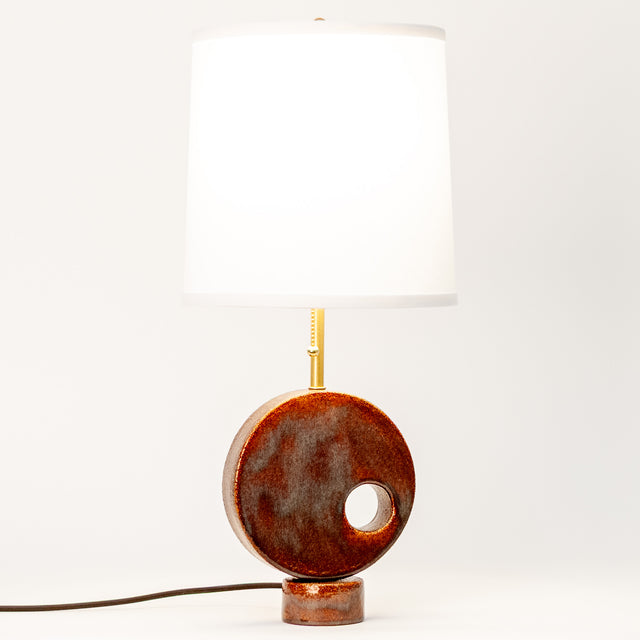 Radius ceramic table lamp, lit, J Schatz