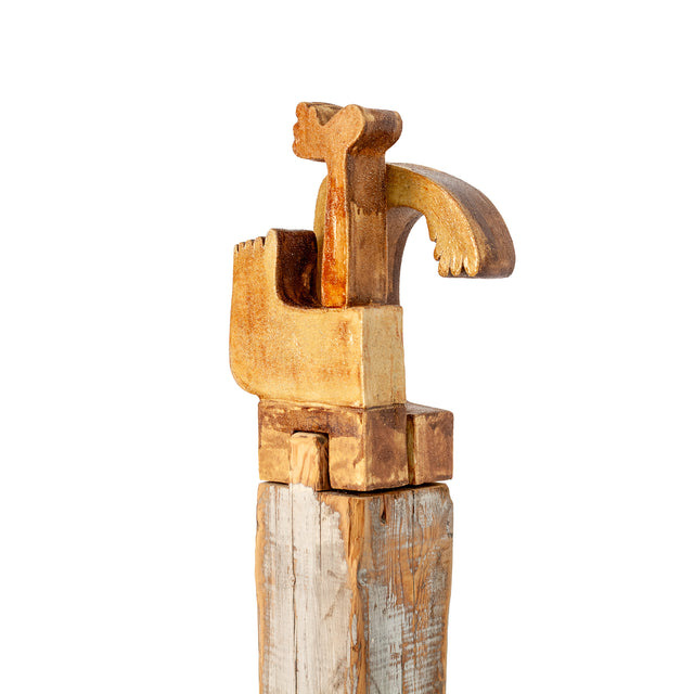 Figures of Presence Totem 2, 2026, ceramic and wood sculpture by Jim Schatz and Peter Souza Jr.