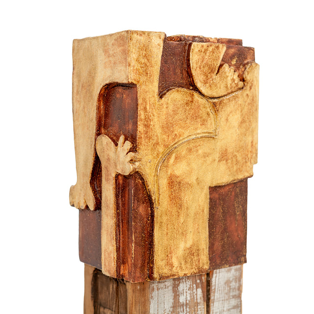 Figures of Presence Totem 1, 2026, ceramic and wood sculpture by Jim Schatz and Peter Souza Jr.