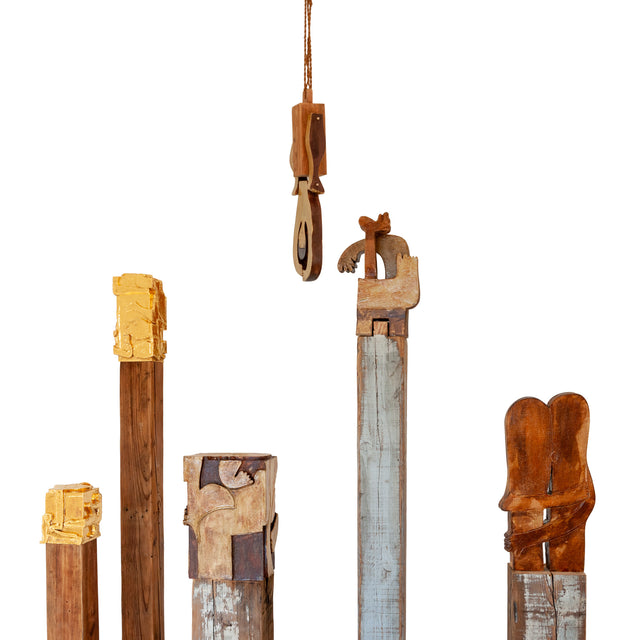 Figures of Presence Totems, 2026, ceramic and wood sculptures by Jim Schatz and Peter Souza Jr.