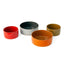 Limited edition ceramic Utilità bowls in sumac red, light aqua, fire orange, and olive, J Schatz.