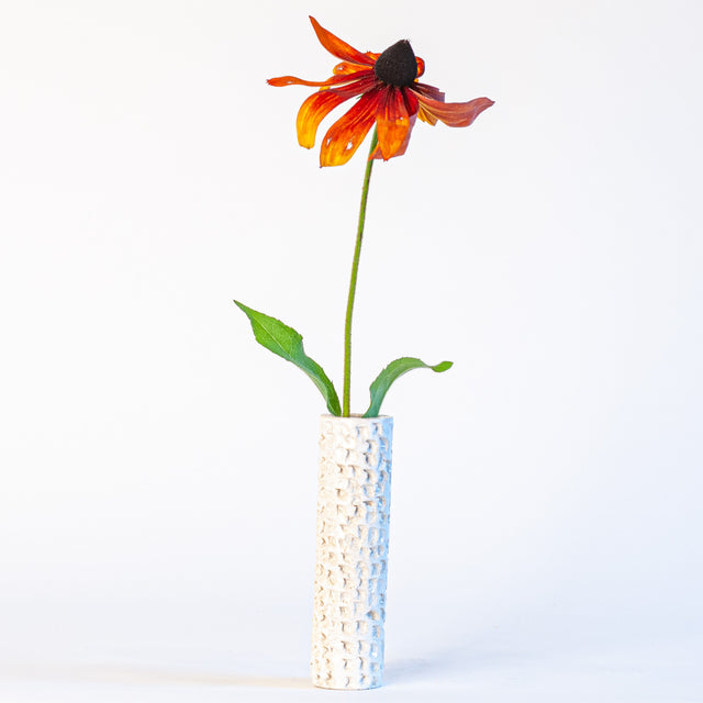 White textured ceramic bud vase, J Schatz