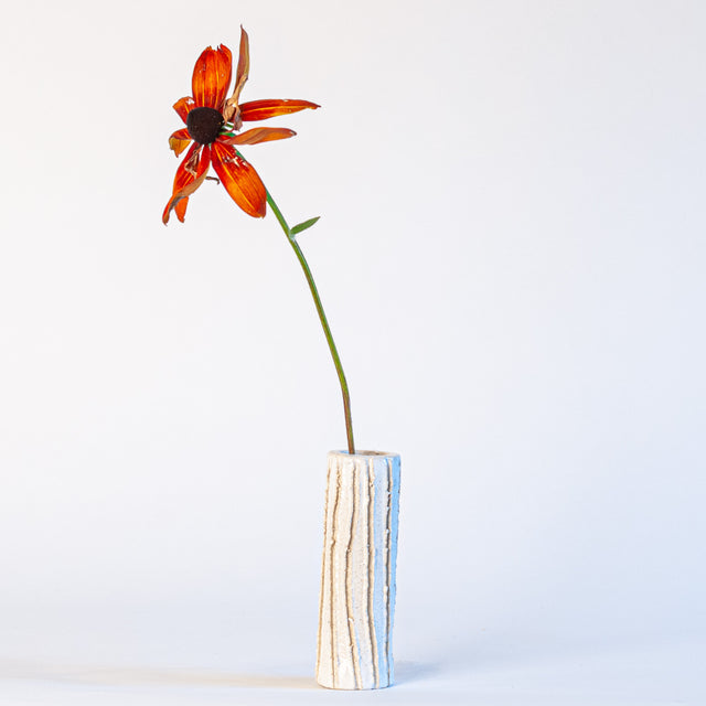 White textured ceramic bud vase, J Schatz