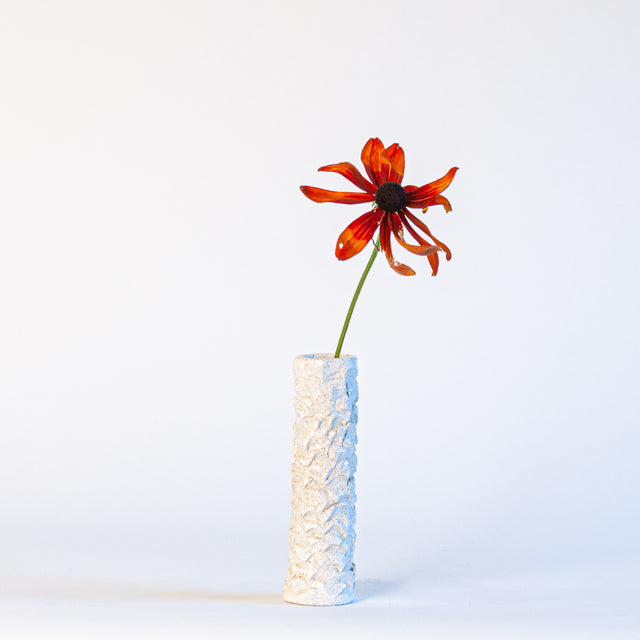 White textured ceramic bud vase, J Schatz