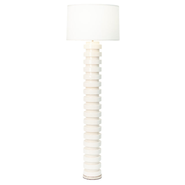 Bright white ceramic Wide Tooth floor lamp, J Schatz.