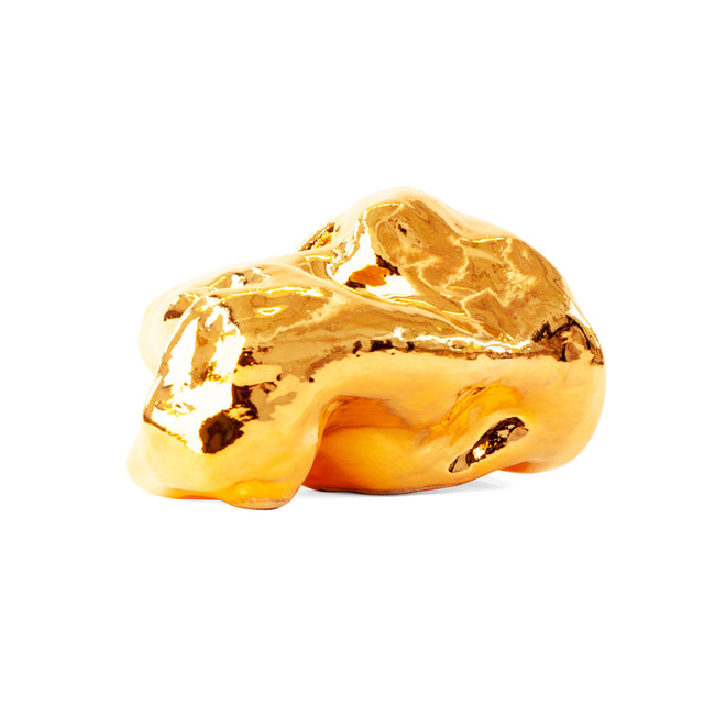 Gold Amorphous Sculpture, detail of the lustrous gold overglaze surface, by Jim Schatz