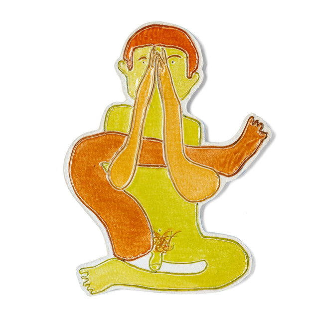 Radical Presence figure Arnold, hand-painted stoneware wall figure by Jim Schatz