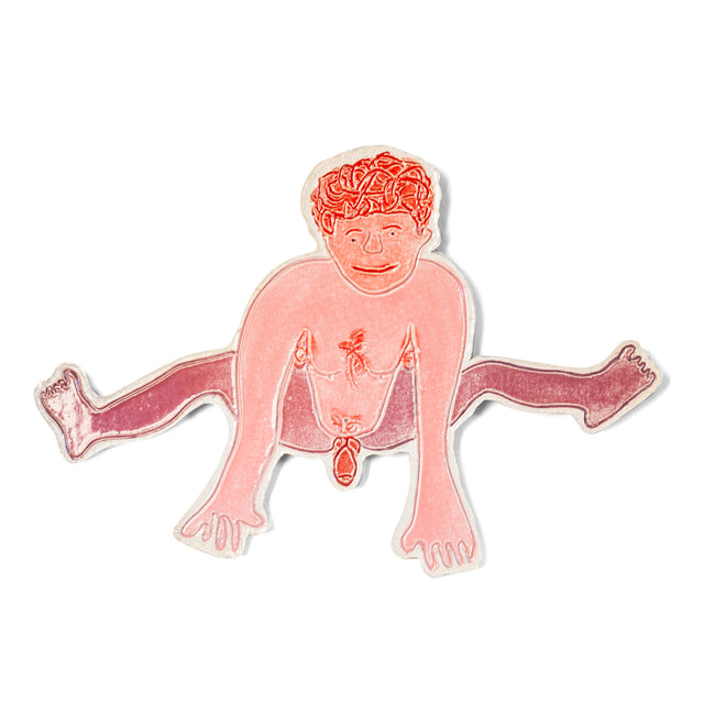 Radical Presence figure Lester, hand-painted stoneware wall figure by Jim Schatz