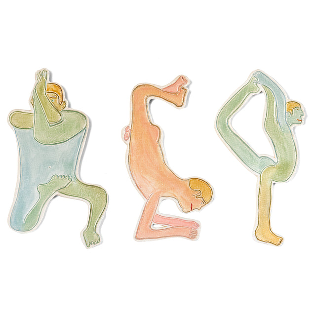 Radical Presence figures Lynn, Max, and Tuss, hand-painted stoneware wall figures by Jim Schatz