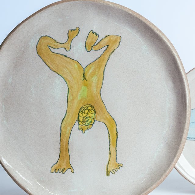 All Together Now hand-painted stoneware place setting, detail (Ted, Betty, Lester, Gus, Perry), by Jim Schatz