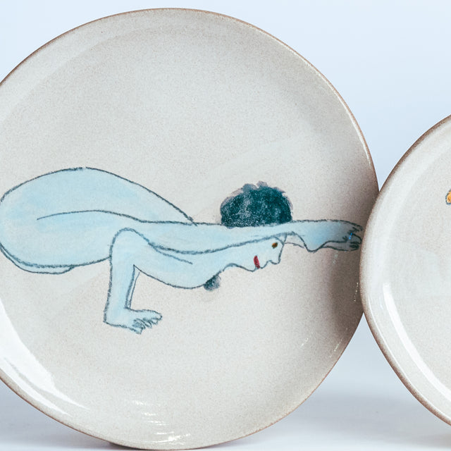 All Together Now hand-painted stoneware place setting, detail (Ted, Betty, Lester, Gus, Perry), by Jim Schatz
