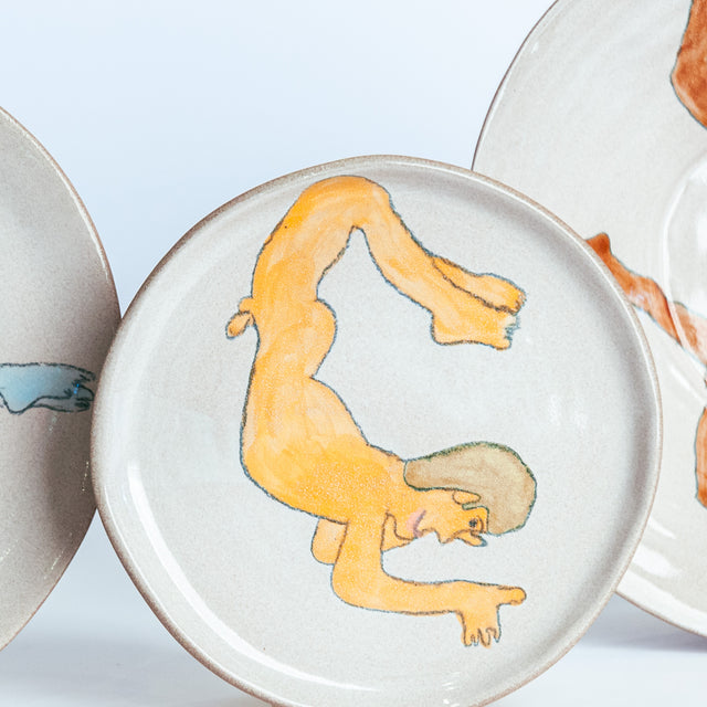 All Together Now hand-painted stoneware place setting, detail (Ted, Betty, Lester, Gus, Perry), by Jim Schatz