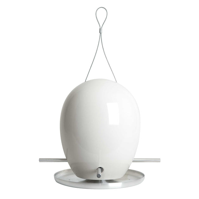Bright White ceramic Egg bird feeder, J Schatz