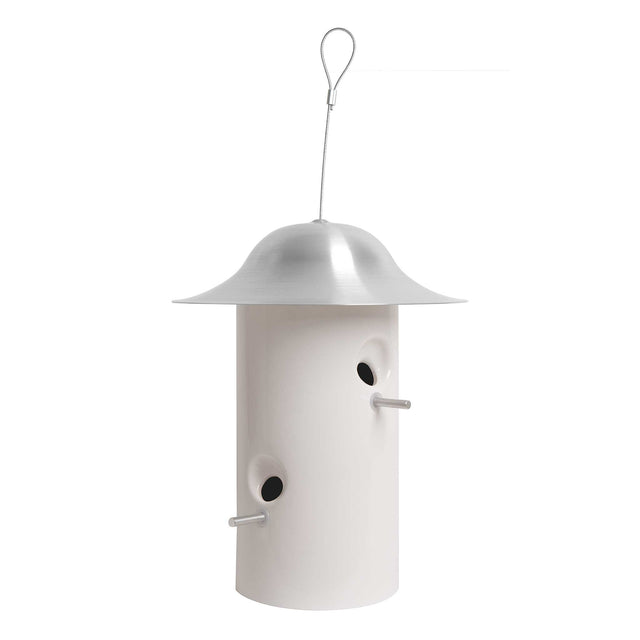 Bright white ceramic Bistro bird feeder, J Schatz