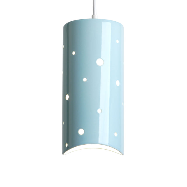 Light aqua ceramic Cilindro pendant, J Schatz.