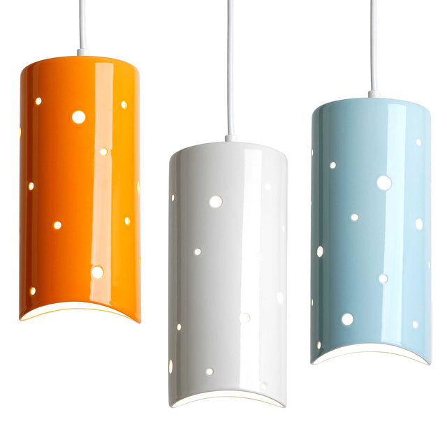 Ceramic Cilindro pendants in multiple colors, J Schatz.
