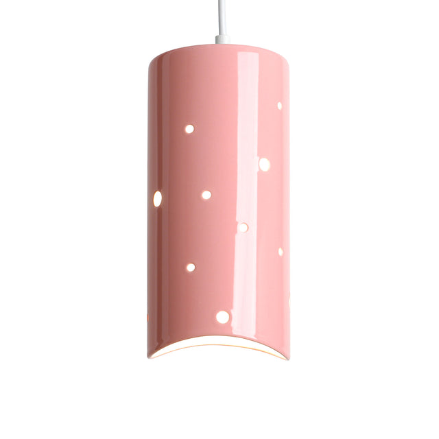 Pink ceramic Cilindro pendant, J Schatz.