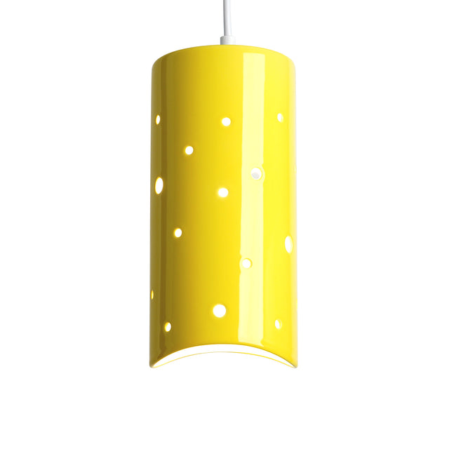 Sun yellow ceramic Cilindro pendant, J Schatz.