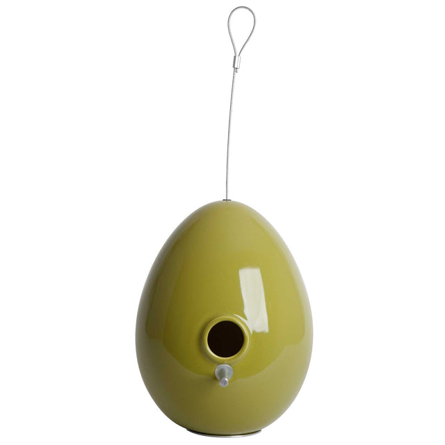 moss green ceramic Egg bird house, J Schatz