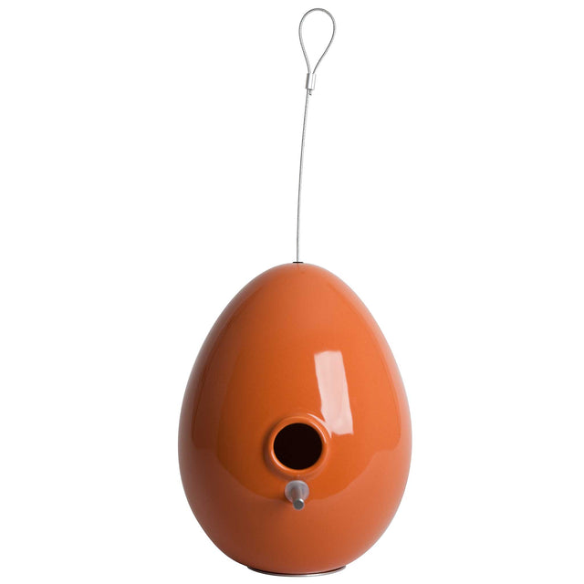 bittersweet orange ceramic Egg bird house, J Schatz