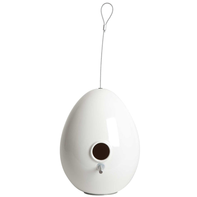 bright white ceramic Egg bird house, J Schatz