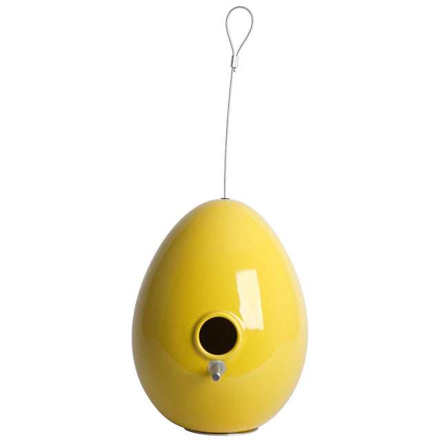 goldenrod yellow ceramic Egg bird house, J Schatz