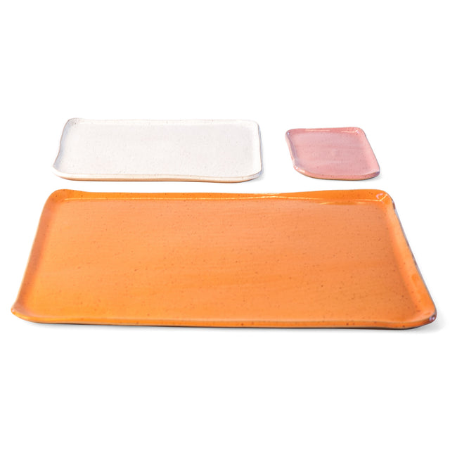 Pink, white, and orange slab-built stoneware Mod platter set, J Schatz