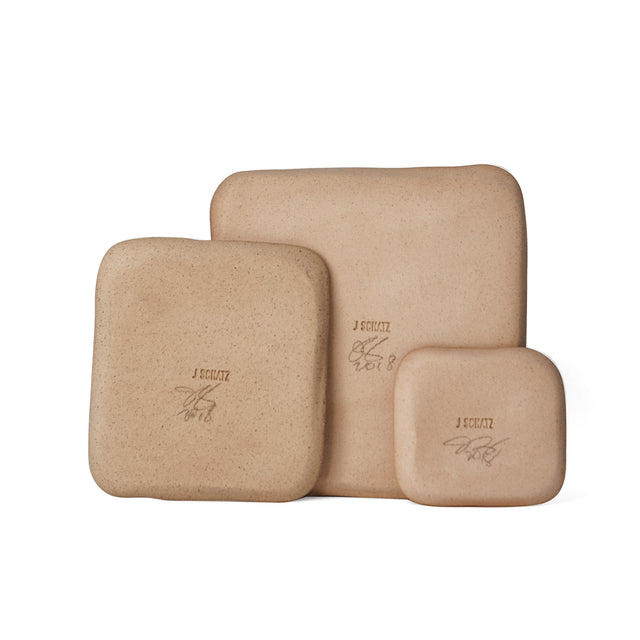 Pink, white, and grey slab-built stoneware Mod platter set, J Schatz