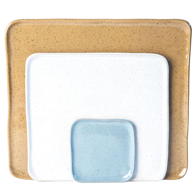Slate grey, white, and ginger slab-built stoneware Mod platter set, J Schatz