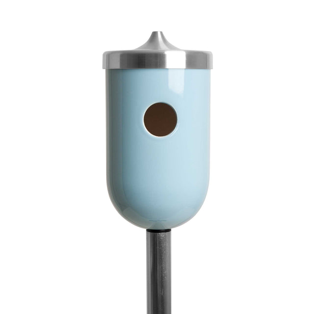 light aqua ceramic Nut bird house on pole, J Schatz