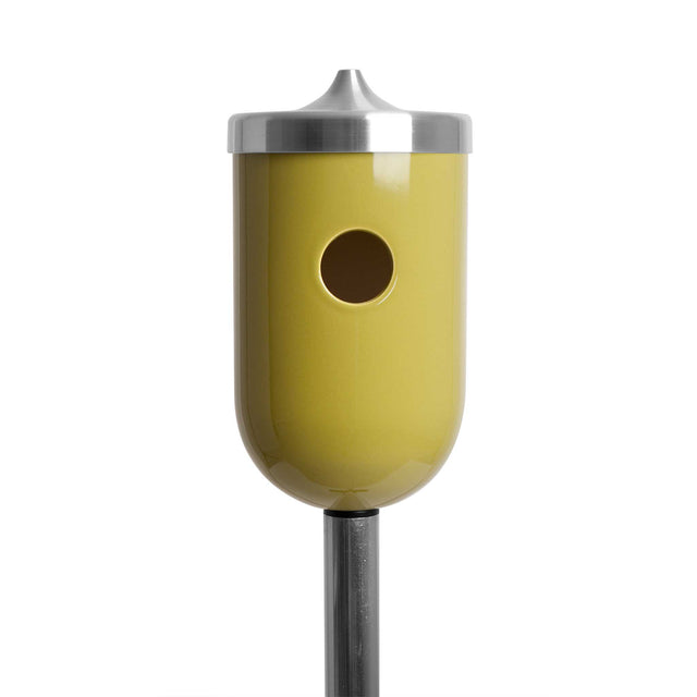 moss green ceramic Nut bird house on pole, J Schatz