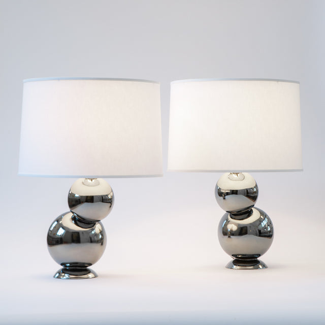 Platinum ceramic Bubble table lamp pair, J Schatz.