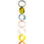 Multicolor Orb Sculpture, suspended stoneware orbs on a steel cable, by Jim Schatz
