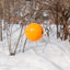 orange peel ceramic Pop bird house in winter snow, J Schatz