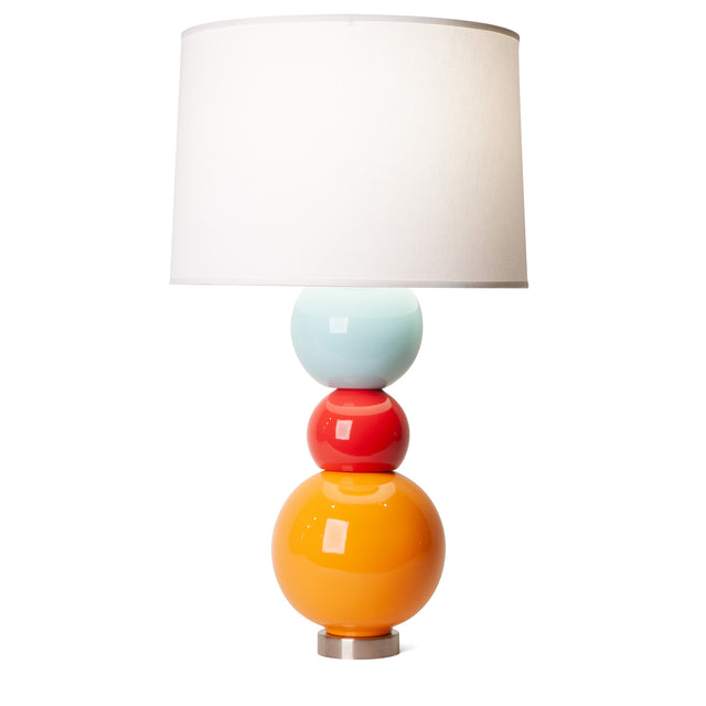 According To ceramic table lamp in light aqua, sumac red, and orange peel, J Schatz