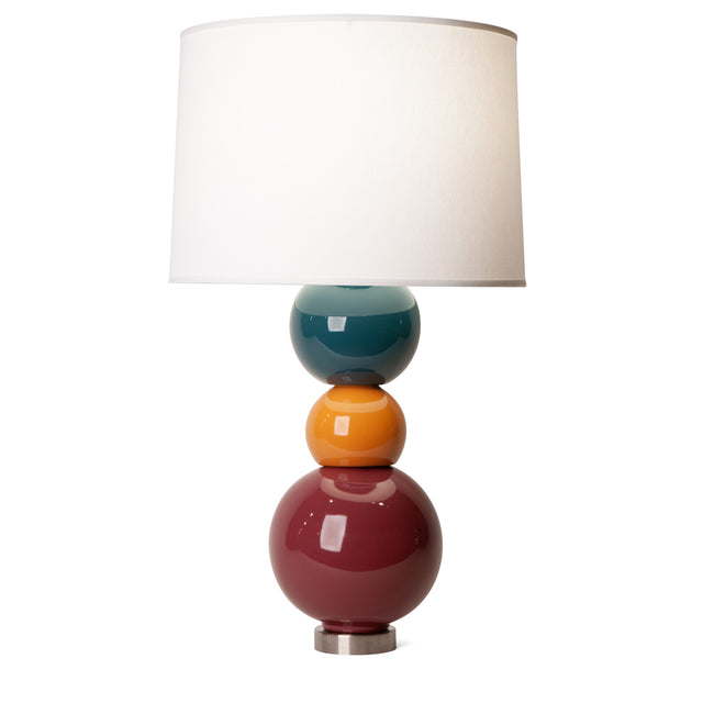 According To ceramic table lamp in midnight blue, ginger, and plum, J Schatz