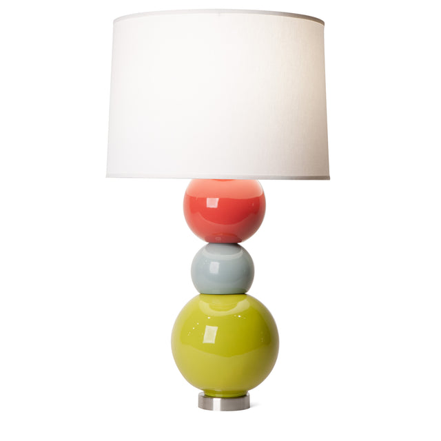 According To ceramic table lamp in burnt red, slate grey, and olive, J Schatz