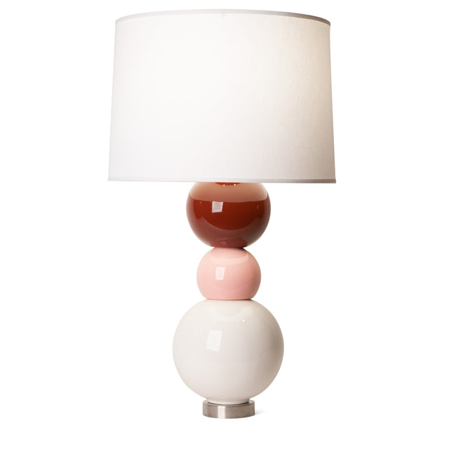According To ceramic table lamp in walnut brown, pink, and bright white, J Schatz