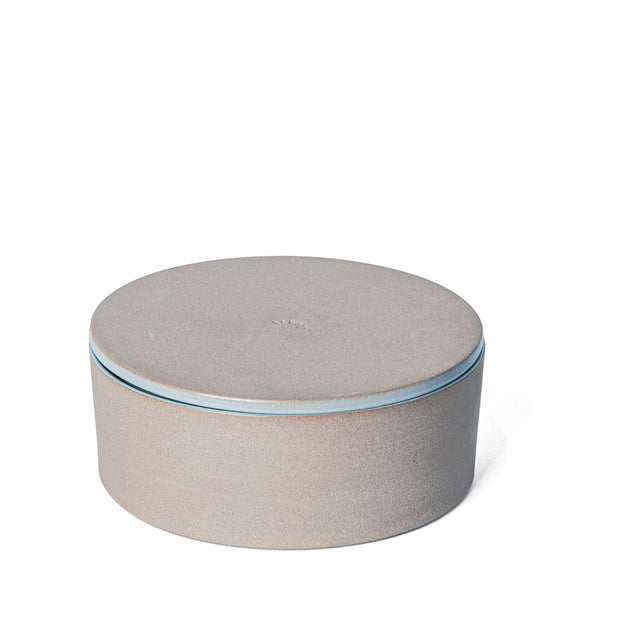 Large Light Aqua Utilità Bowl Undercover with lid on, glazed stoneware, J Schatz