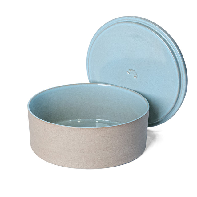 Large Light Aqua Utilità Bowl Undercover with lid off, glazed stoneware, J Schatz
