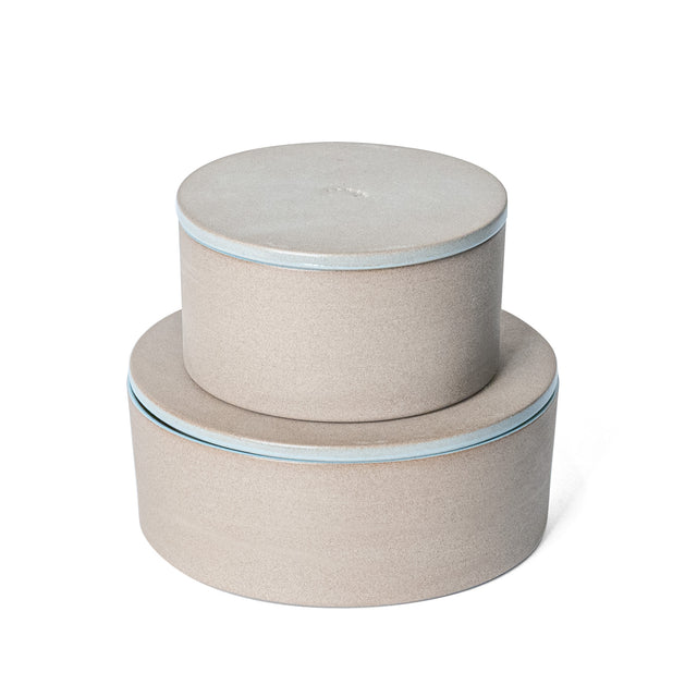Light Aqua Utilità Bowls Undercover, small and large, lidded stoneware bowls, J Schatz