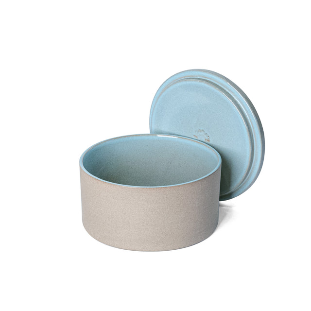 Small Light Aqua Utilità Bowl Undercover with lid off, glazed stoneware, J Schatz