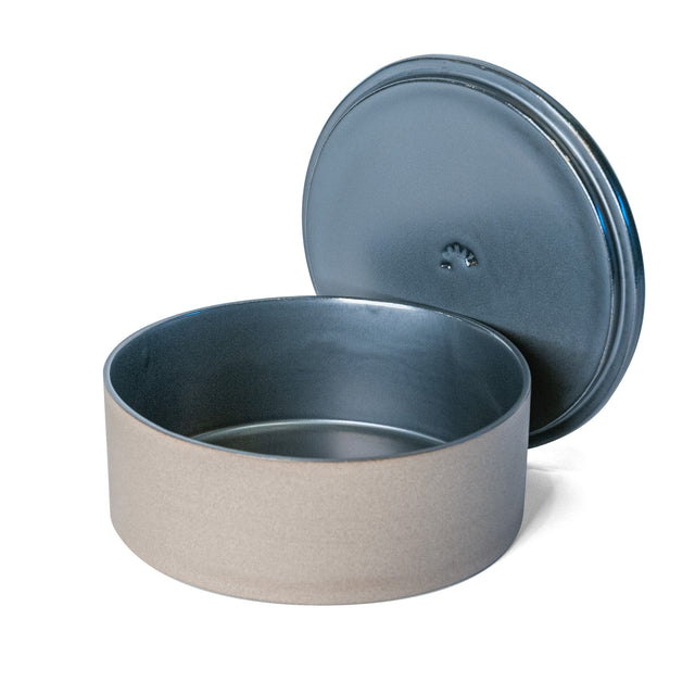 Large Metallic Black Utilità Bowl Undercover with lid off, glazed stoneware, J Schatz