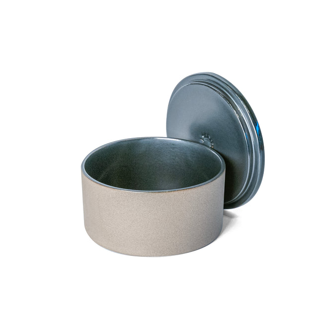 Small Metallic Black Utilità Bowl Undercover with lid off, glazed stoneware, J Schatz