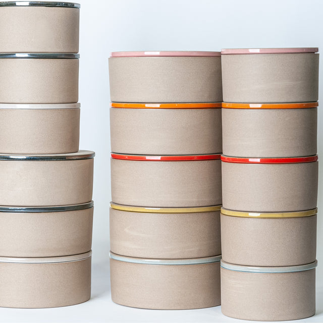 Utilità Bowls Undercover stacked, lidded stoneware bowls in several colors, J Schatz