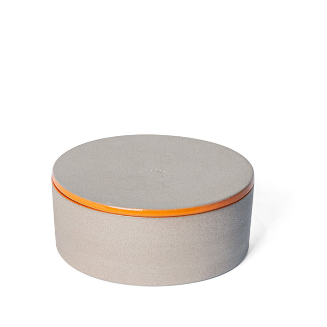 Large Fire Orange Utilità Bowl Undercover with lid on, glazed stoneware, J Schatz