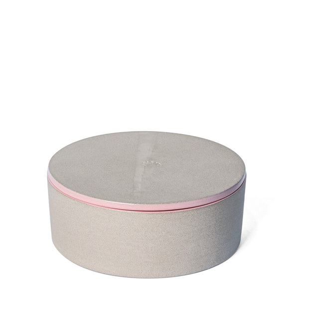 Large Pink Utilità Bowl Undercover with lid on, glazed stoneware, J Schatz