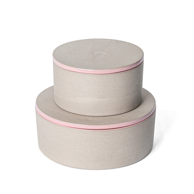 Pink Utilità Bowls Undercover, small and large, lidded stoneware bowls, J Schatz